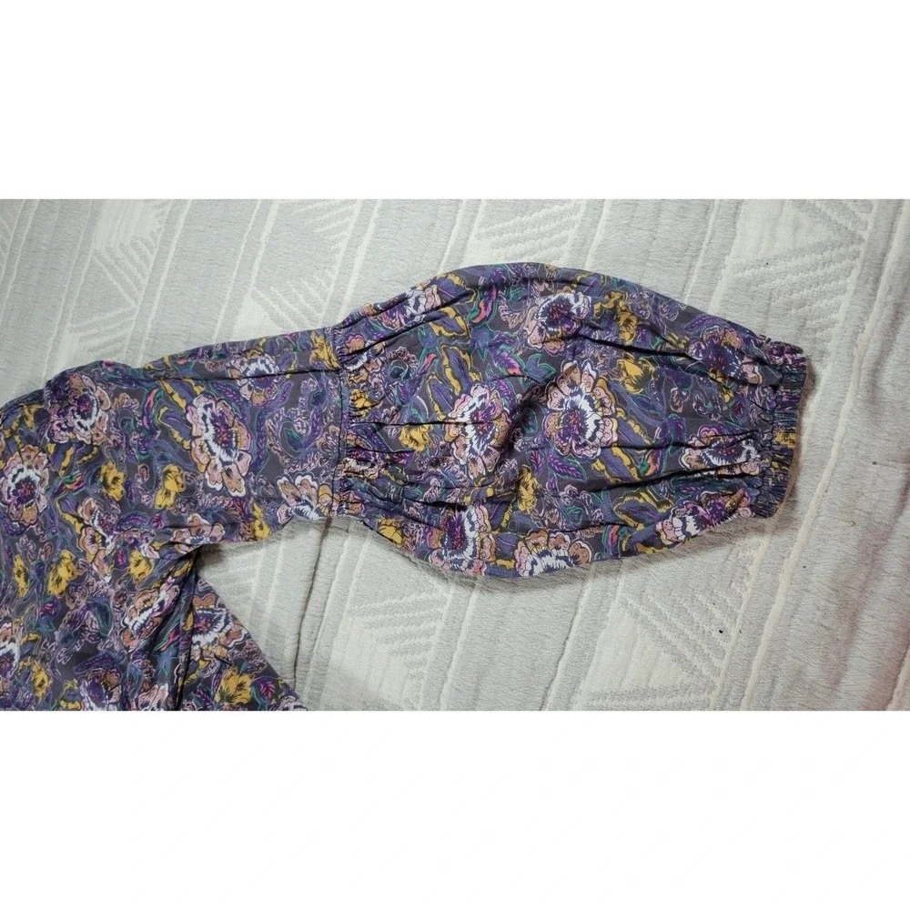Free People Floral Bomber Jacket Women M  Boho Balloon Sleeve Festival